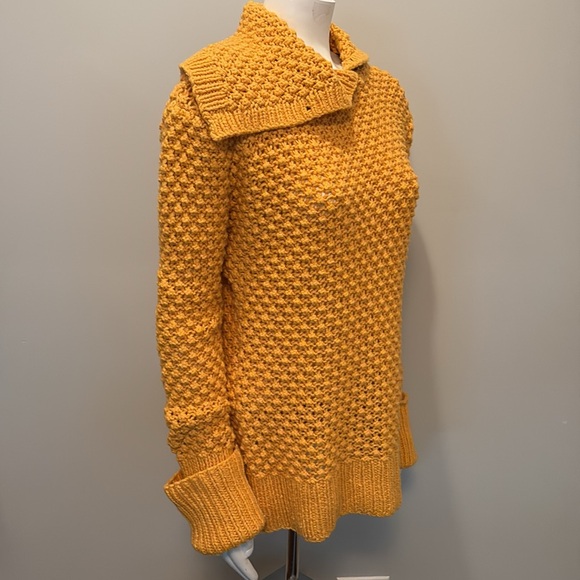 Lauren Hansen Golden Yellow Popcorn Stitch Sweater with Sculptural Collar XL - Picture 3 of 11